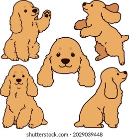 Outlined adorable simple English Cocker Spaniel illustrations