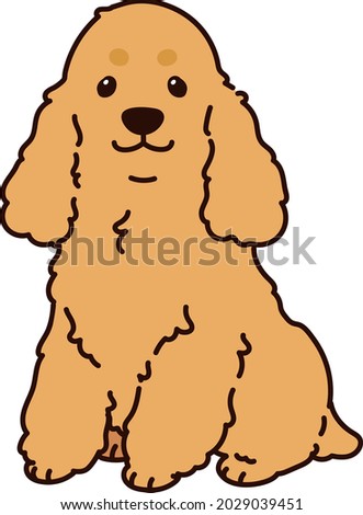 Outlined adorable simple English Cocker Spaniel sitting in front view