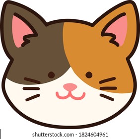 Outlined adorable tricolored Calico cat head