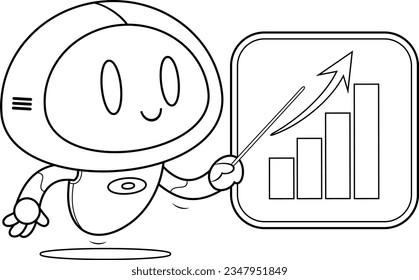 Outlined AI Robot Chat Bot Cartoon Character Pointing To A Growth Chart On A Board. Vector Hand Drawn Illustration Isolated On Transparent Background - Powered by Shutterstock - Get 15% off with code: PIKWIZARD15