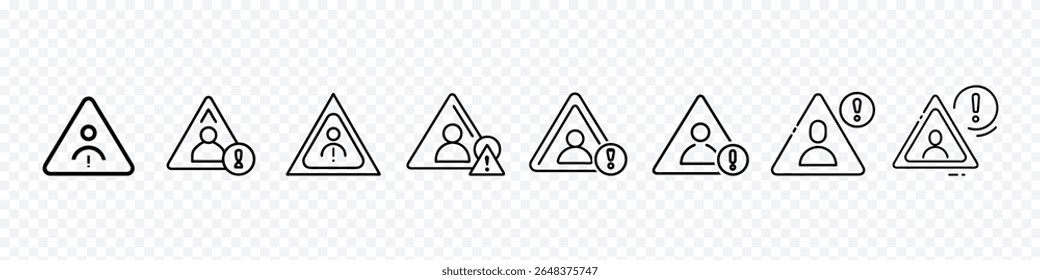 Outlined Alert Triangle with User Icon – Social Media Warning, Report, Block User Symbol, social media report, account flagging, suspicious profile warning, user blocking feature
