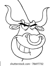 Outlined Angry Bull Head