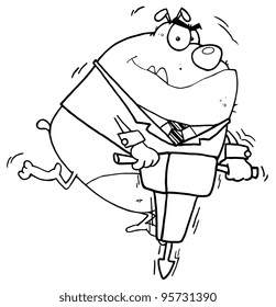 Outlined Angry Bulldog Worker Operating A Vibrating Jackhammer.Vector Illustration