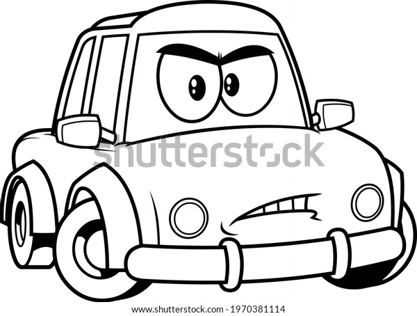 Outlined Angry Car\
Cartoon Character. Vector Hand Drawn Illustration Isolated On\
Transparent\
Background
