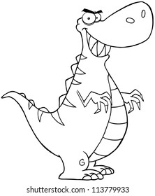 Outlined Angry Dinosaur Cartoon Character
