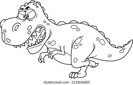 Outlined Angry Dinosaur Cartoon Character Running. Vector Hand Drawn Illustration Isolated On White Background