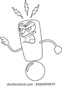 Outlined Angry Exclamation Mark Cartoon Character With Pointing Finger. Vector Hand Drawn Illustration Isolated On Transparent Background