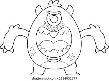 Outlined Angry Monster Cartoon Character. Vector Hand Drawn Illustration Isolated On Transparent Background