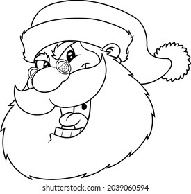 Outlined Angry Santa Claus Face Portrait Cartoon Character Scream. Vector Hand Drawn Illustration Isolated On Transparent Background