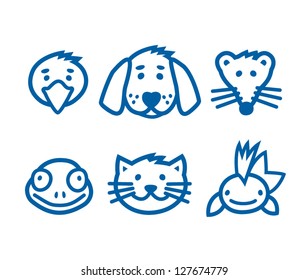 Outlined animal, pets icon set, vector illustration.