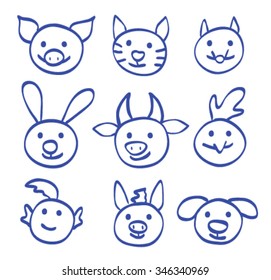 Outlined animal, pets icon set, vector illustration  hand draw