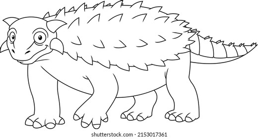 Outlined Ankylosaurus Dinosaur Cartoon Character  Vector Hand Drawn Illustration Isolated On White Background