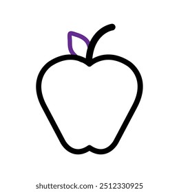Gliedertes Apfelsymbol mit violettem Blatt und fett schwarzem Umriss Vektorgrafik