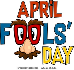 Outlined April Fools Day Funny Cartoon Text Sign. Vector Hand Drawn Illustration With Background