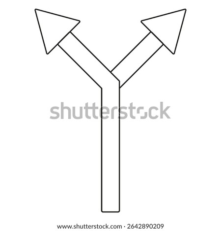 Outlined arrow icon. Overlapping fork shape. Directional path guide. Vector illustration.