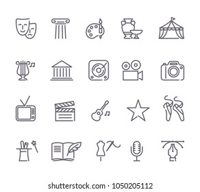 Outlined arts and entertainment icon set in a white background