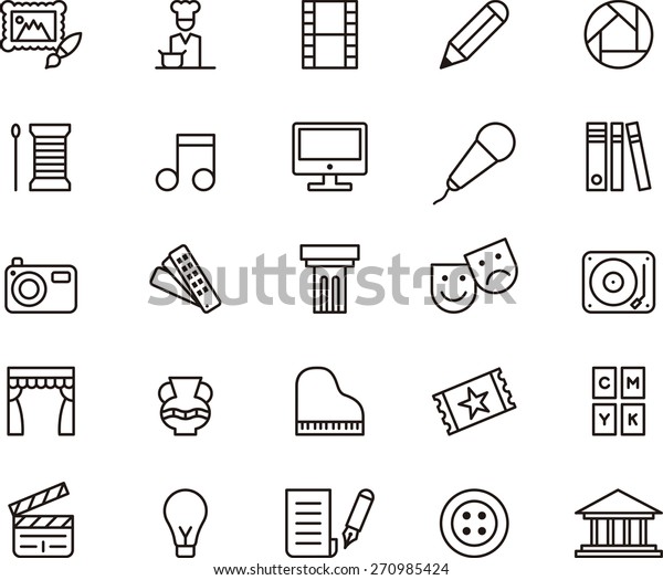 Outlined ARTS & ENTERTAINMENT icon set in\
a white background