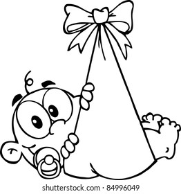 Outlined Baby Boy In Bundle