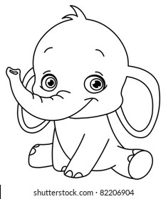 Outlined baby elephant. Vector line art illustration coloring page.