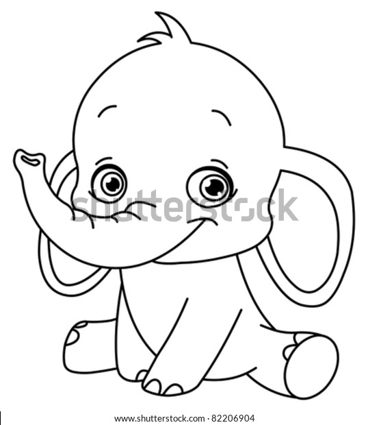 Outlined Baby Elephant Vector Line Art Stock Vector (Royalty Free ...