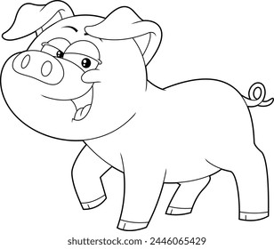 Personaje de dibujos animados animal de bebé cerdo delineado. Vector Dibujado A Mano Ilustración Aislado Sobre Fondo Transparente