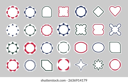 Outlined Badge Shape Icon Set with Modern Decorative Borders on Grey Background

