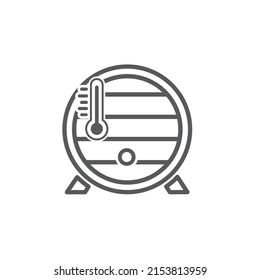 Outlined barrel and thermometer icon. Measuring the temperature of wine.