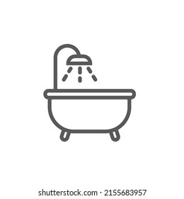 Outlined bath with shower head icon. Vector illustration