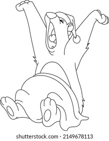 Outlined Bear Waking Up From Hibernation Yawning And Stretching. Vector Line Art Illustration Coloring Page.