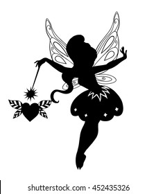 Outlined beautiful fairy isolated on white background. Wood elf with butterflies and mushrooms. Fashionable princes with wings. Illustration Featuring a Fairy Waving Her Wand