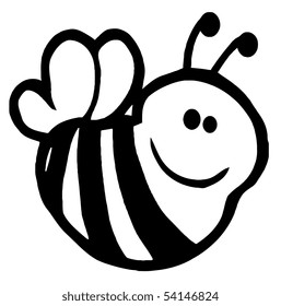 Outlined Bee Cartoon Character