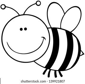 Outlined Bee Cartoon Mascot Character. Vector Illustration
