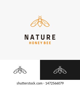 outlined bee with honey drops logo design