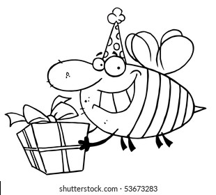 Outlined Birthday Bee