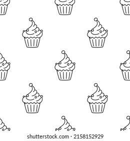 Outlined Birthday Cake. Vector seamless pattern illustration.