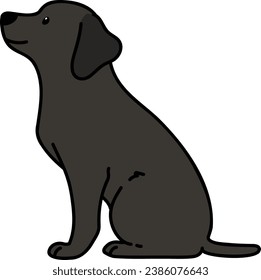 Outlined black Labrador sitting in side view illustration