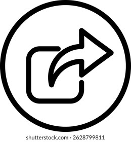 Ícone de seta de saída de compartilhamento preto com contorno para envio externo e fluxo de comunicação em fundo branco