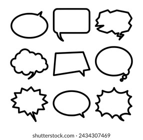 Outlined black and white speech bubbles set on white background. Vector Illustration.