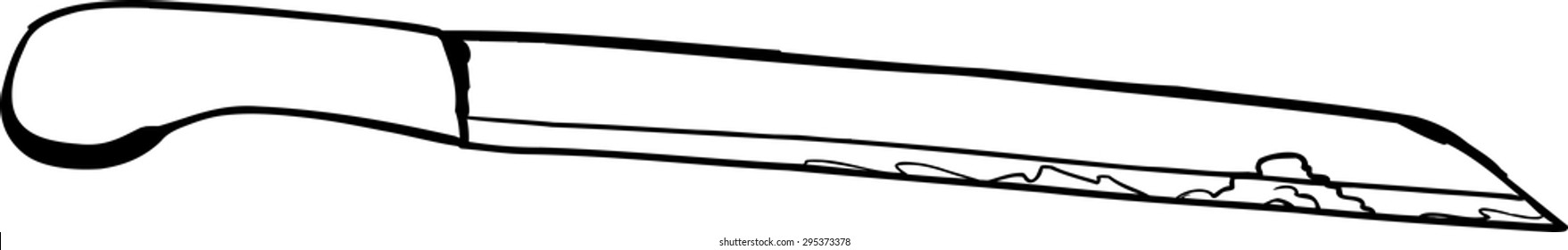Outlined bloody bread knife over white background