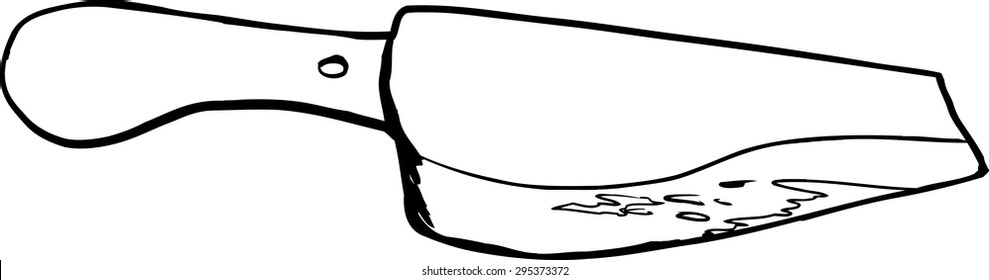 Outlined bloody meat cleaver drawing over white background