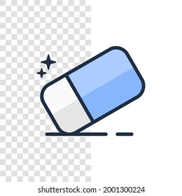 Outlined Blue Eraser Icon Isolated On Half White And Transparent Background. Rubber Cartoon Style