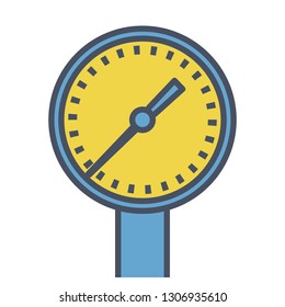 Outlined blue reading meter, dial with measuring scale. Blue yellow vector illustration, isolated on white background