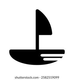 Outlined boat icon with waves beneath, great for marine and coastal themes.