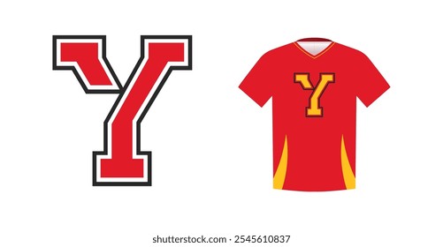 Outlined bold letter Y for varsity, college or school athletic jersey. Sport team identity, merchandise branding, national league competition wear. Vector logo