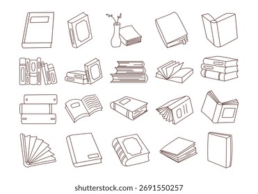 Conjunto de elementos de diseño de libro delineado