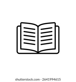 Outlined Book Symbol Representing Open Knowledge, Study Material, Literary Resource, Educational Support, and Reading Content for Web and Mobile Applications