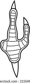 Outlined Bottom Velociraptor Dinosaur Paw With Claws Print Logo Design. Vector Hand Drawn Illustration Isolated On White Background