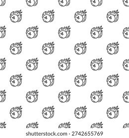 Outlined bowling ball icons with flames creating a sport and hobby seamless pattern