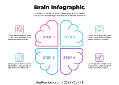 Outlined brain infographic with quadrant division Vector Illustration