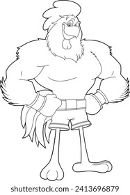 Outlined Brave Rooster Cartoon Character Ready To Fight. Vector Hand Drawn Illustration Isolated On Transparent Background